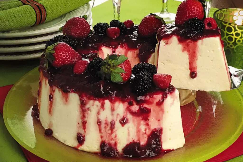 Pudim de Chocolate Branco com Frutas Vermelhas