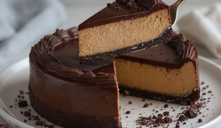Cheesecake de doce de leite com calda de café